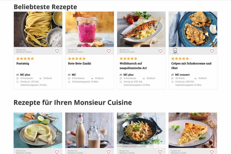 Man sieht die Monsieur Cuisine Website